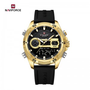 NAVIFORCE NF9223 Военен стил Мъжки мултифункционален часовник за спорт на открито с двоен дисплей, кварцов механизъм, силиконова каишка, светещ, водоустойчив