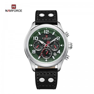 Naviforce Роскошные водонепроницаемые повседневные кожаные мужские часы с хронографом на солнечной батарее 5ATM NFS1006
