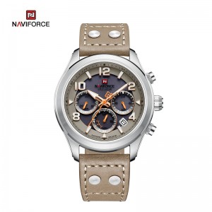 Naviforce луксозен слънчев захранван 5ATM водоустойчив ежедневен кожен хронограф мъжки часовник NFS1006