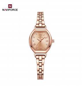 NAVIFORCE 5035 sieviešu augstas kvalitātes nerūsējošā tērauda ūdensnecaurlaidīga rokassprādze, elegants mucas formas kleitas pulkstenis