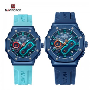 NAVIFORCE 8035 Couple Sport Quartz Chronograph Waterproof Silicone Strap Luminous Date Wristwatch para sa Lalaki at Babae