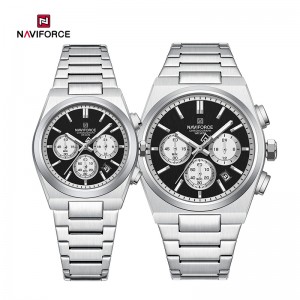 Naviforce NF8048 Klasyczne, stylowe i ponadczasowe zegarki dla par z chronografem i paskiem ze stali nierdzewnej