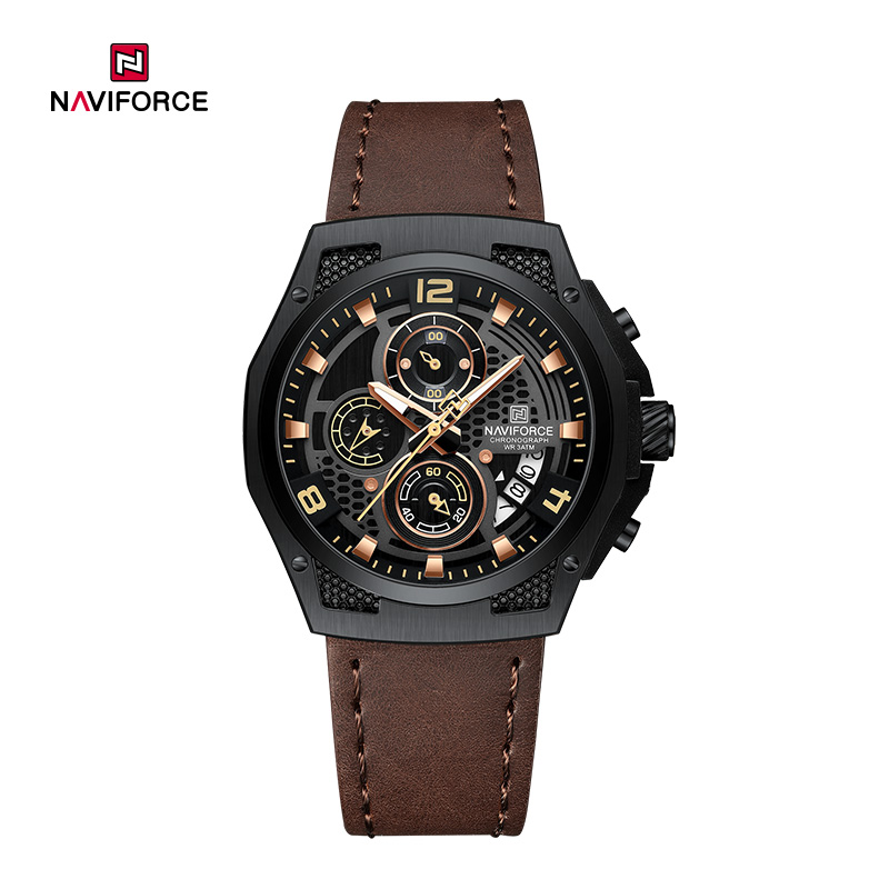 Naviforce NF8051L Atšķirīgs un elegants īstas ādas šūnveida dizaina pulkstenis vīriešiem