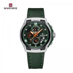 Naviforce NF8051L Reloj distintivo y elegante de cuero genuino con diseño de panal para hombre