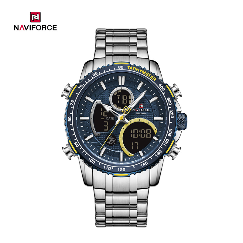 NAVIFORCE Men Digital Sports Multifunction Chronograph Quartz Mai hana ruwa Bakin Karfe Wristwatch NF9182