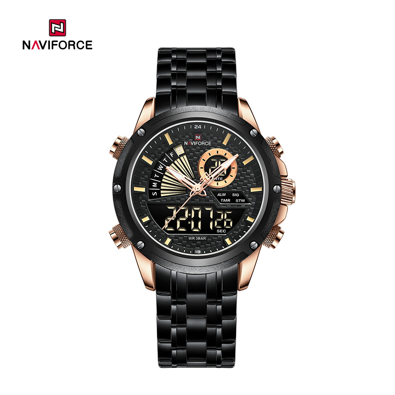 NAVIFORCE NF9205 mehāniska stila vīriešu sporta pulkstenis ar divu displeju ciparnīcu ūdensnecaurlaidīgs gaismas pulkstenis dāvana draugam