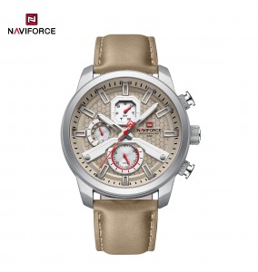 NAVIFORCE NF9211L Quartz vojenské vodotěsné sportovní kalendář pro volný čas Pánské hodinky s koženým páskem