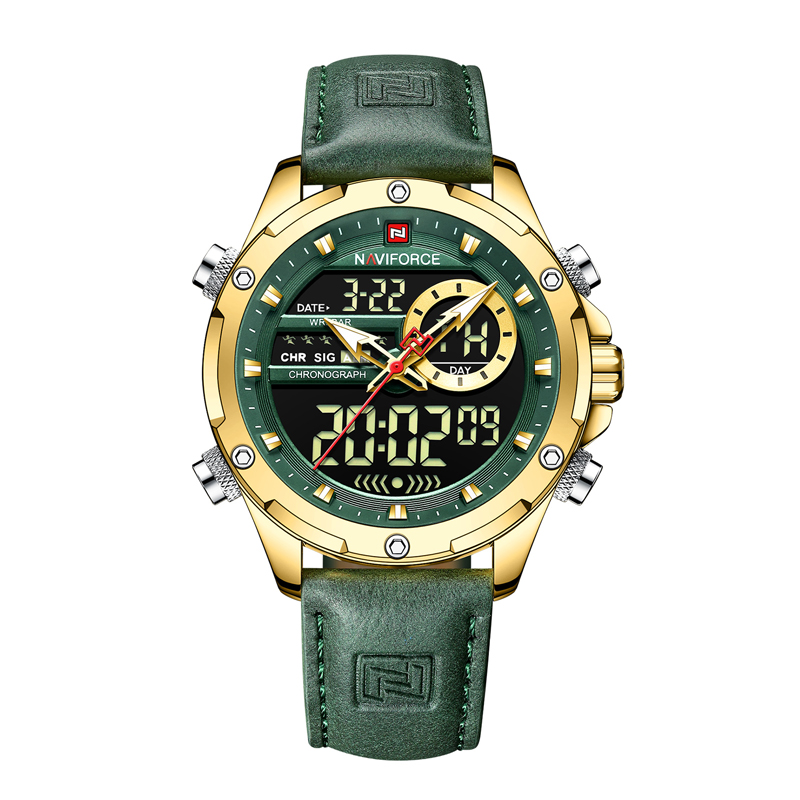 NAVIFORCE 8025 arloji quartz kalawan Square Case Chronograph Olahraga pigeulang Watch pikeun Lalaki