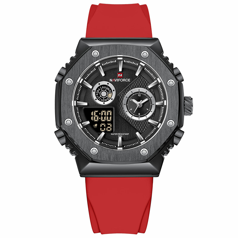 NAVIFORCE NF8034 męski chronograf wielofunkcyjny kalendarz wodoodporny zegarek na pasku silikonowym z lampką nocną modny zegarek na rękę