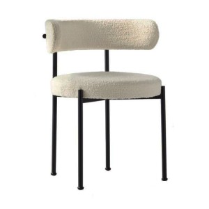 Factory Wholesale Kitchen Patio Balcony Cafe Restaurant Sheep White Lamb Wool Blend Boucle Fabric Dining Chair