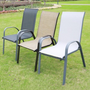 AJ Factory Wholesale Outdoor Cafe Garden Balcony Patio Armchair Stackable Metal Teslin Mesh Dining Chair