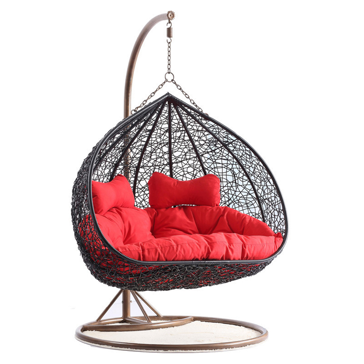 Factory wholesale Outdoor Hotel Balcony Patio Metal Wicker columpio Rattan 2 Seat Double Egg Swing Hanging Chair with Stand Featured Image