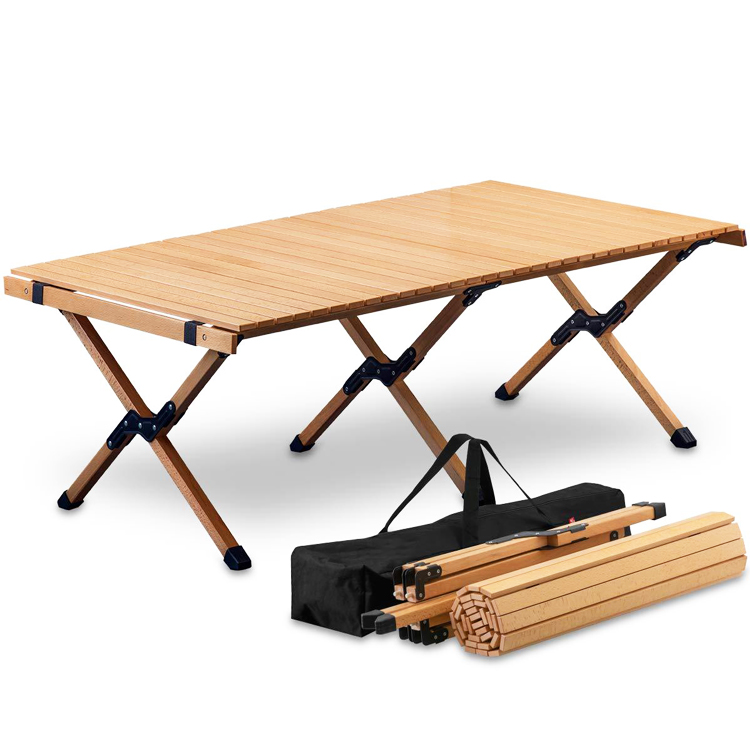 Wholesale Outdoor Garden Beach Travel Camping Picnic Solid Wooden Portable Folding Egg Roll Table Featured Image