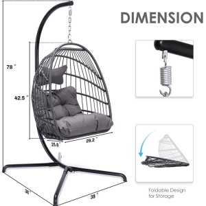 Factory Wholesale Outdoor Indoor Patio Folding Metal Rattan Hanging Chair Single Swing for Adults
