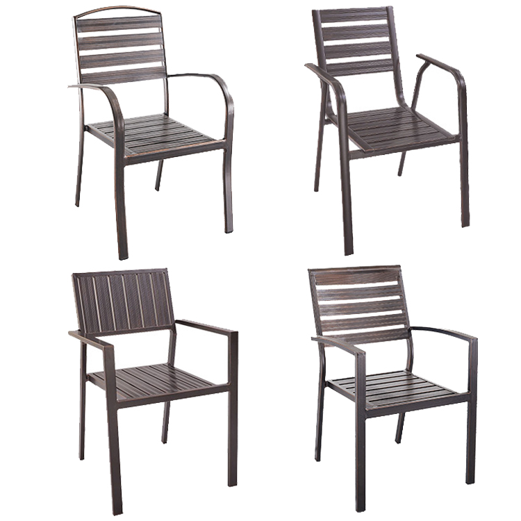 AJ Factory Wholesale Outdoor Grade Bistro Bar Patio Aluminium Faux Teak Seat Dining Chair with Arms Featured Image