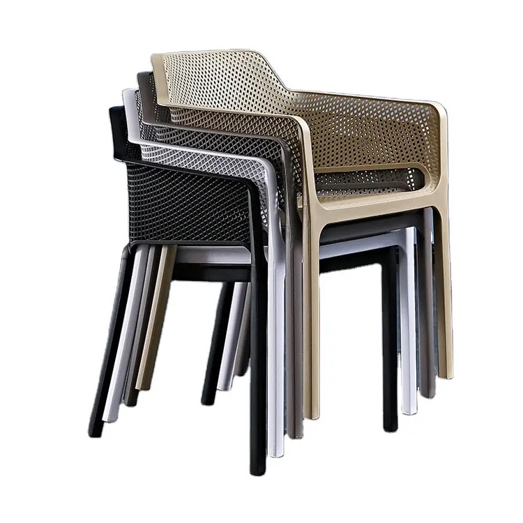 AJ Factory wholesale Nordic Leisure Restaurant Cafe Garden Stackable Plastic Hollow Chair with Armrests Featured Image