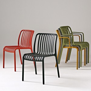 AJ Factory Wholesale Outdoor Hotel Garden Restaurant Stackable Plastic Vertical Slat Wire Arm Chairs