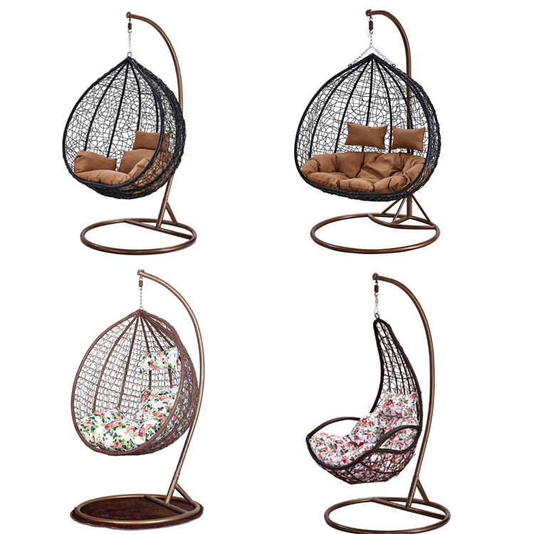AJ Factory Wholesale Outdoor Indoor Garden Patio Hanging Chair PE Rattan Egg Chair Swing with Stand Featured Image