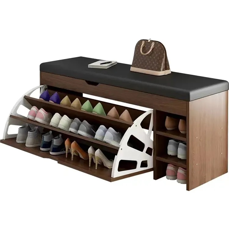 AJ Factory Wholesale Living Room Entryway Pull Out Wooden Shoe Bench Cabinet Rotating Shoe Storage Rack Featured Image