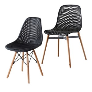AJ Factory Wholesale Outdoor Garden Balcony Wood Leg Plastic Hollow Back Dining Chairs