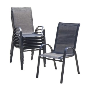 AJ Factory Wholesale Outdoor Cafe Garden Balcony Patio Armchair Stackable Metal Teslin Mesh Dining Chair