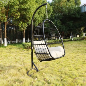 Factory wholesale Outdoor Garden Courtyard Patio Rope Pe Rattan Wicker Folding Hanging Swing Chair with Stand