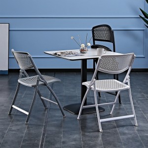 AJ Factory Wholesale Hotel Banquet Events White Black Metal Frame Plastic Folding Hollow Dining Chair