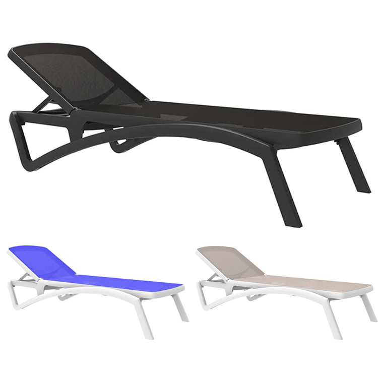 AJ Factory Wholesale Outdoor Garden Beach Patio Pool black Stackable Plastic Chaise Sun Loungers Chair Featured Image