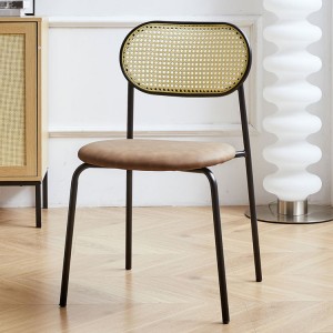 AJ Factory Wholesale Cafe Restaurant Bar Metal Woven Rattan Upholstered Stackable Coffee Dining Chair