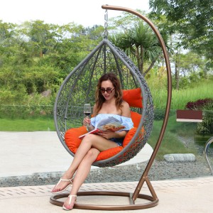 AJ Factory Wholesale Outdoor Indoor Garden Patio Hanging Chair PE Rattan Egg Chair Swing with Stand