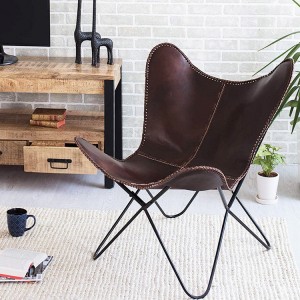 AJ Factory Wholesale Outdoor Camping Beach Patio Leisure Folding Leather Metal Frame Butterfly Chair