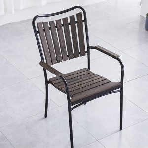 AJ Factory Wholesale Outdoor Grade Bistro Bar Patio Aluminium Faux Teak Seat Dining Chair with Arms