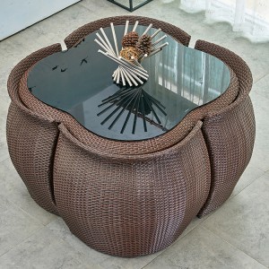 AJ Factory Wholesale Outdoor Garden Patio Coffee Wicker Rattan Round Dining Table And Chairs Sets