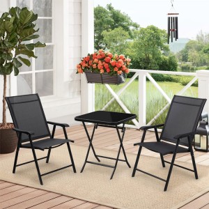 Wholesale Outdoor Cafe Garden Patio Backyard Poolside Teslin Mesh Armchair Folding Chairs with Armres