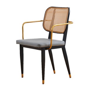 AJ Factory Wholesale Kitchen Patio Hotel Cafe Restaurant Metal Woven Rattan Upholstered Dining Arm Chair