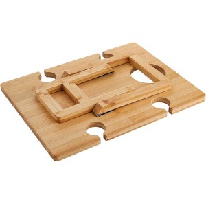 Factory Wholesale Wooden Bamboo Portable Folding Wine Snack Picnic Tray Table with Wine Glasses Holder