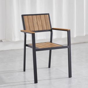 AJ Factory Wholesale Outdoor Grade Bistro Bar Patio Aluminium Faux Teak Seat Dining Chair with Arms
