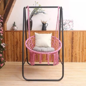 AJ Factory Wholesale Indoor Outdoor Garden Lightweight Folding Hanging Macrame Swing Chair with Stand