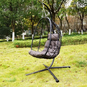 Factory wholesale Outdoor Patio Courtyard Garden Weave Pe Rattan Rope Folding Hanging Egg Swing Chair with Cushion