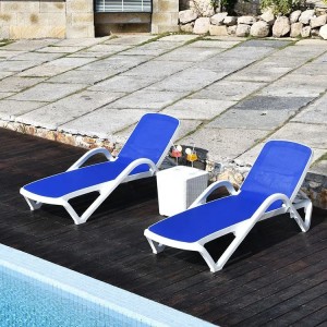 AJ Factory Wholesale Outdoor Garden Pool Grey Chaise Lounge Chair Plastic Reclining Sun Lounger Chair