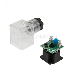 DIN 43650A Magnetventil Connector Hallef-Wavw Gläichretterausgang ongeféier 50% Input + Diodeschutz + LED + VDR