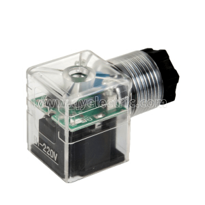 DIN 43650A Konektor elektromagnetického ventilu půlwavw výstup usměrňovače asi 50%vstup +ochrana diody+LED +VDR