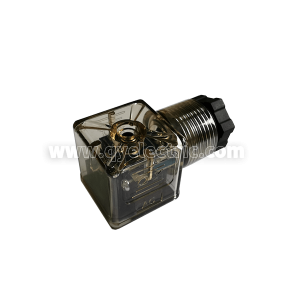 DIN 43650A Solenoid klapan konnektoru, həddindən artıq gərginliyə qarşı Varistor qoruması ilə LED