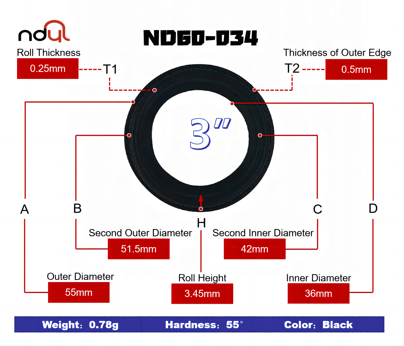 3″-Sekeliling karet speaker – Tepi karet NBR