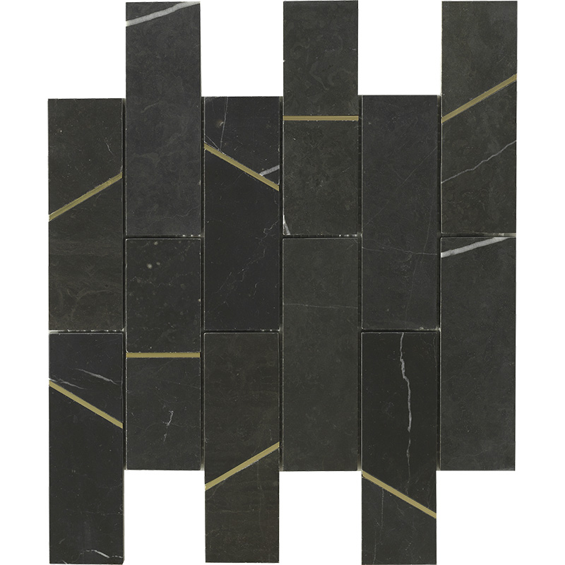 Natural Marble Stone Mix Metal Mosaic Tile Staggered Brickwork Bar Gold Metal Stainless Steel 304
