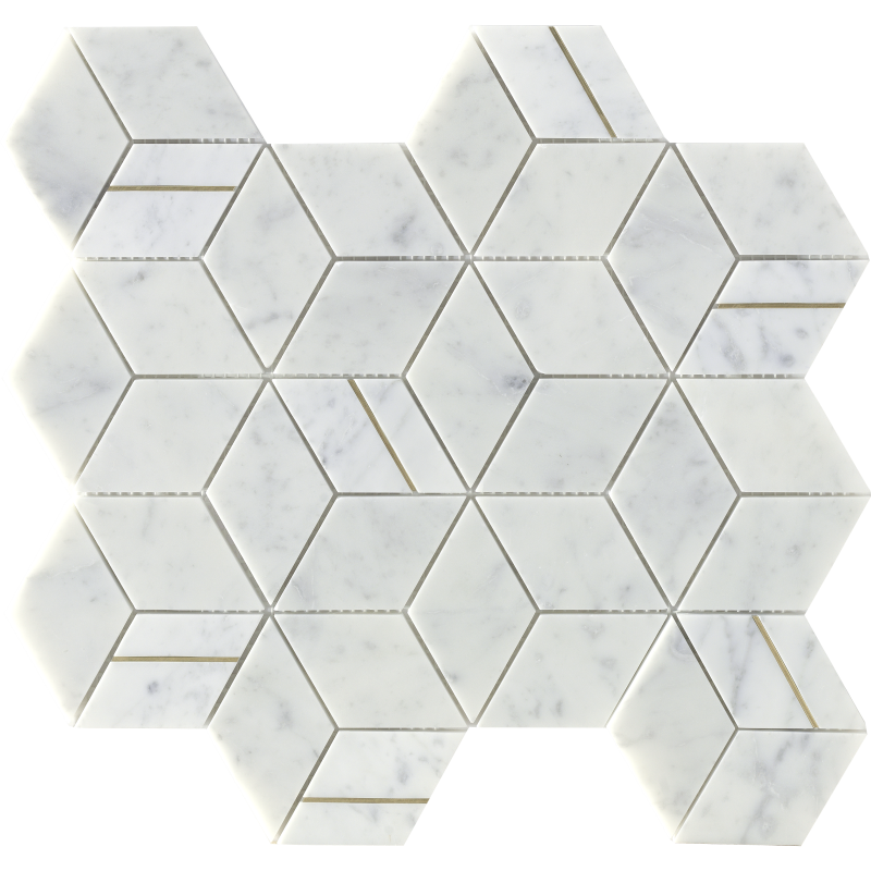Naturlig Marmor Sten Mix Metall Mosaik Kakel Parallelogram Hexagon Cube Guld Metall Rostfritt Stål 304