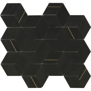 Natuerlike marmerstienmix metalen mozaïek tegel Parallelogram Hexagon Cube Gouden Metal RVS 304