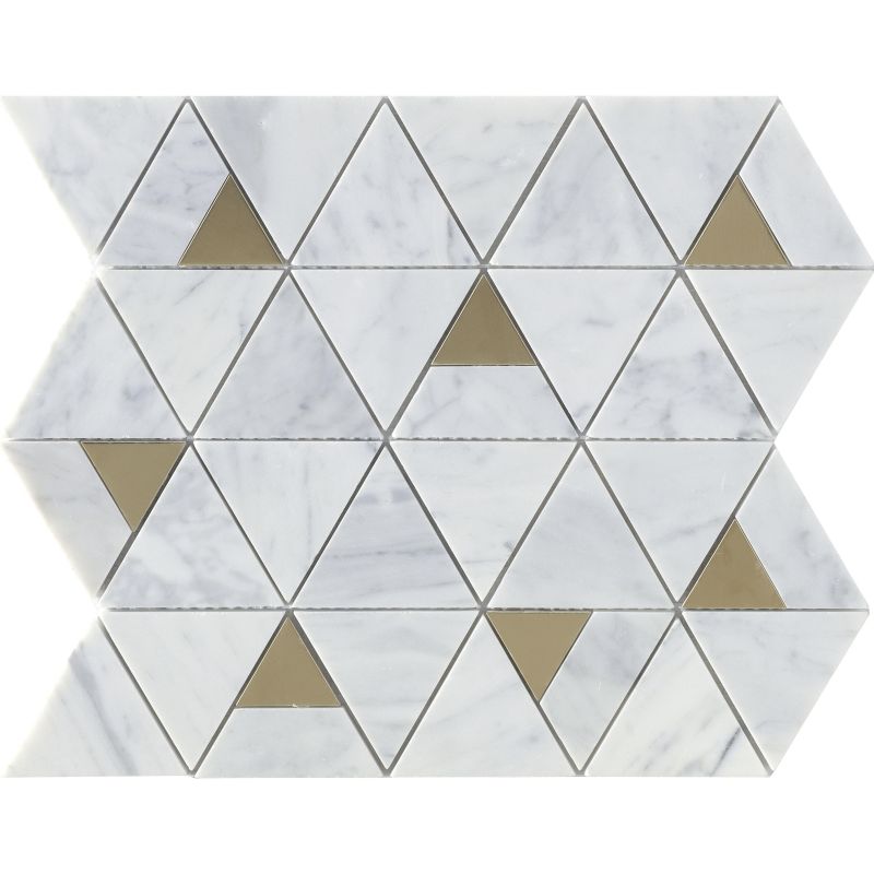Përzierje guri mermeri natyral Metal mozaik pllakë trekëndësh Shigjeta ari Metal çelik inox 304