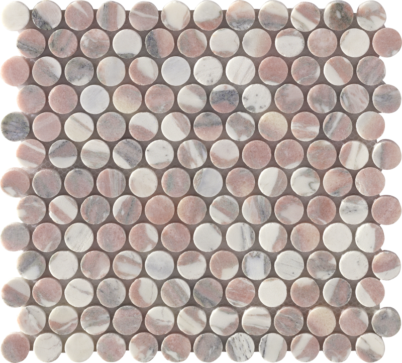 Penny okrugle mozaik pločice od prirodnog mramornog kamena montirane na mrežu za pod i zid