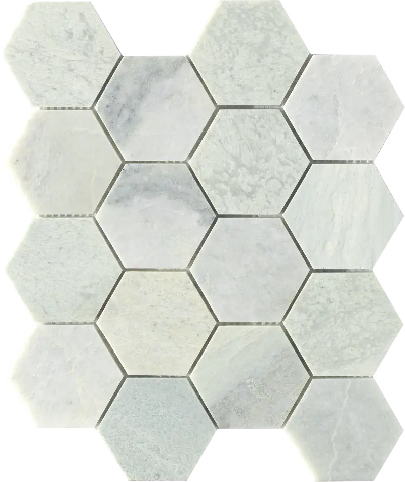 Tuile de mosaïque en pierre de marbre naturel hexagonale montée sur maille pour le sol et le mur